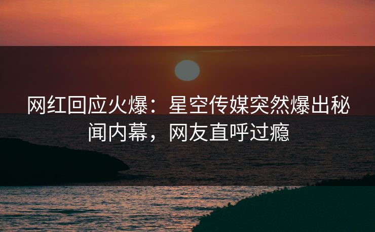 网红回应火爆：星空传媒突然爆出秘闻内幕，网友直呼过瘾