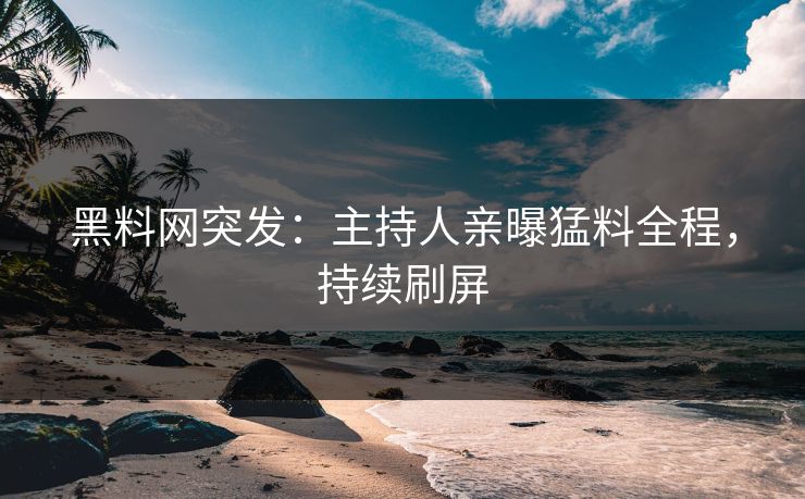 黑料网突发：主持人亲曝猛料全程，持续刷屏