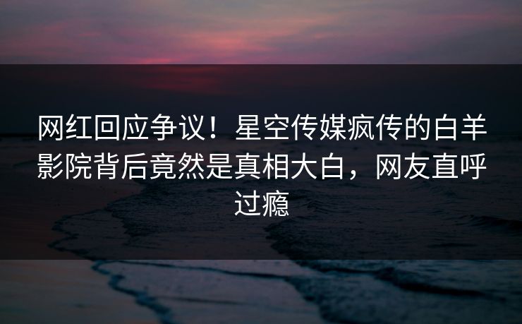网红回应争议！星空传媒疯传的白羊影院背后竟然是真相大白，网友直呼过瘾