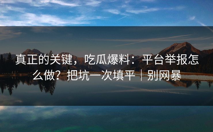 真正的关键，吃瓜爆料：平台举报怎么做？把坑一次填平｜别网暴